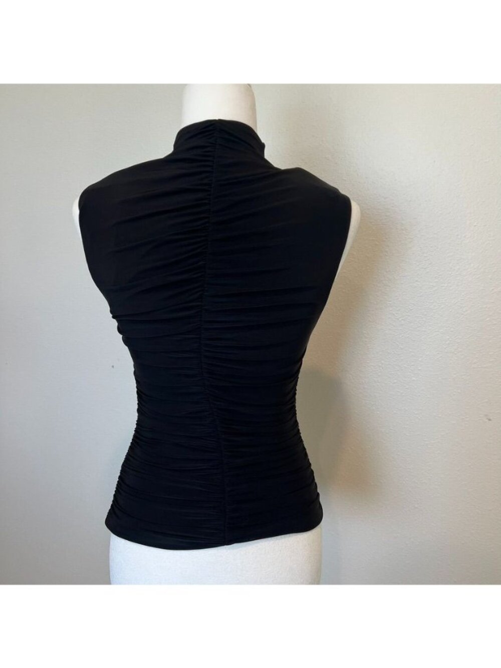 Black Ruched Mock Neck Fitted Top Size Small NWOT - Picture 3 of 4